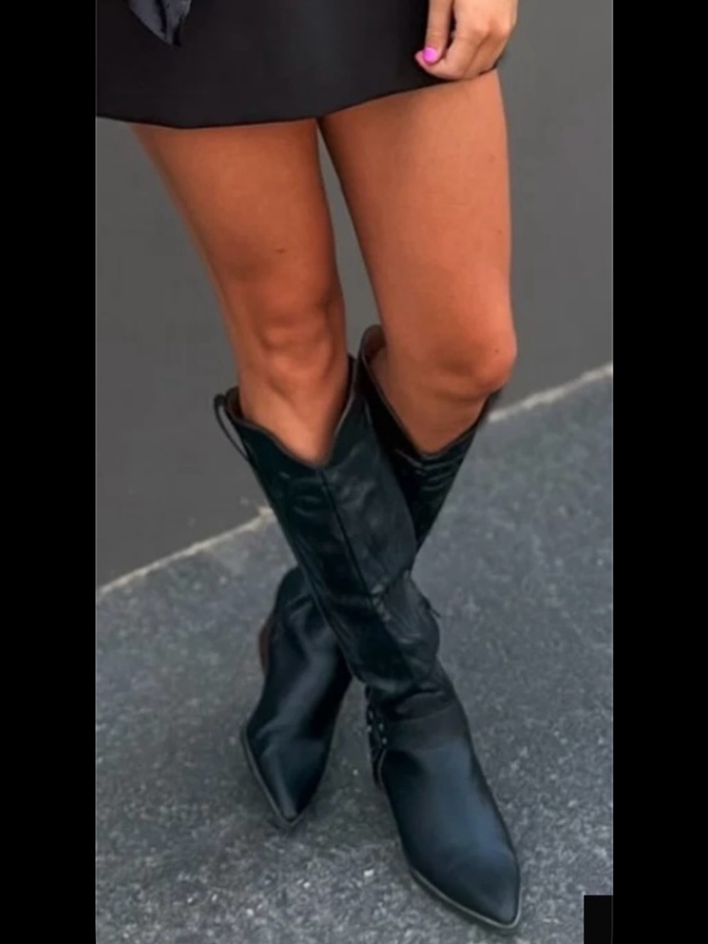 Women's Black Pointed-Toe Lace-Up Western Knee Boots